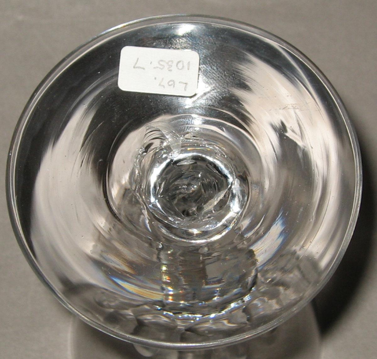 2007.0023.007 Colorless glass faceted stem wineglass (underside)