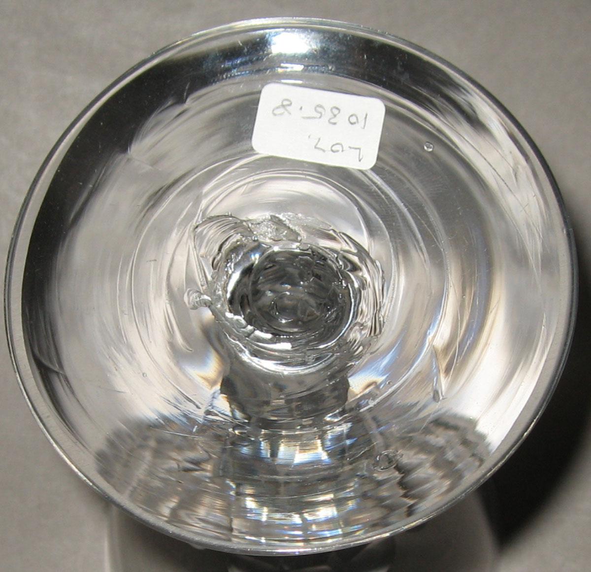 2007.0023.008 Colorless glass faceted stem wineglass (underside)