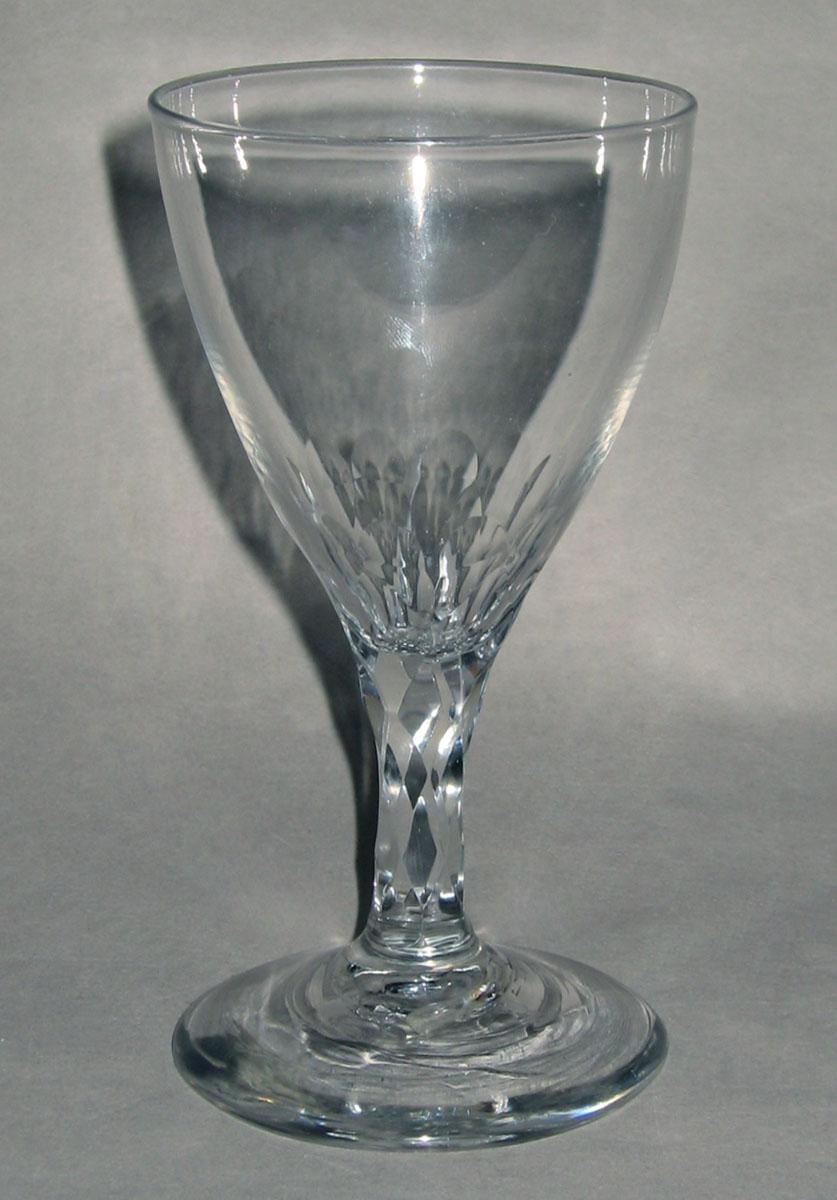 2007.0023.009 Colorless glass faceted stem wineglass