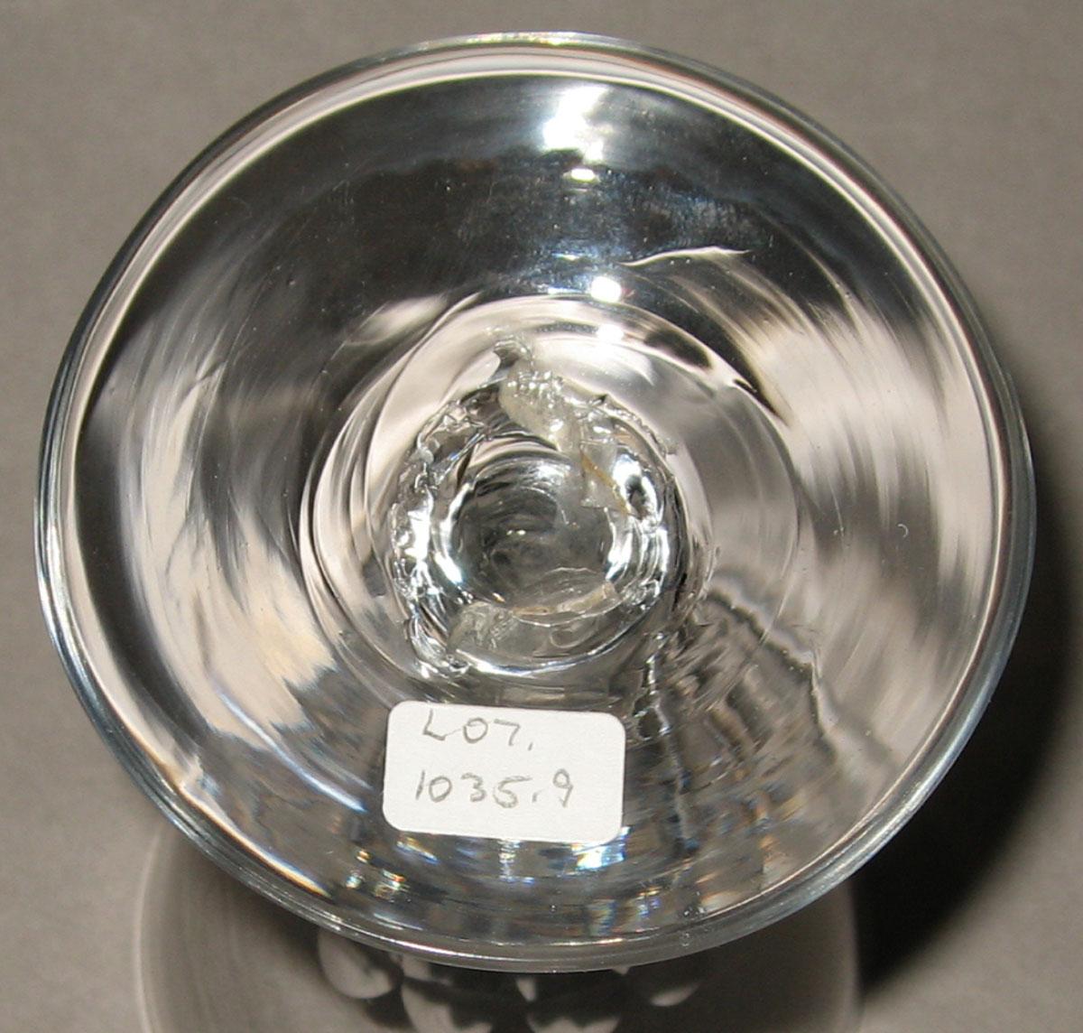 2007.0023.009 Colorless glass faceted stem wineglass (underside)
