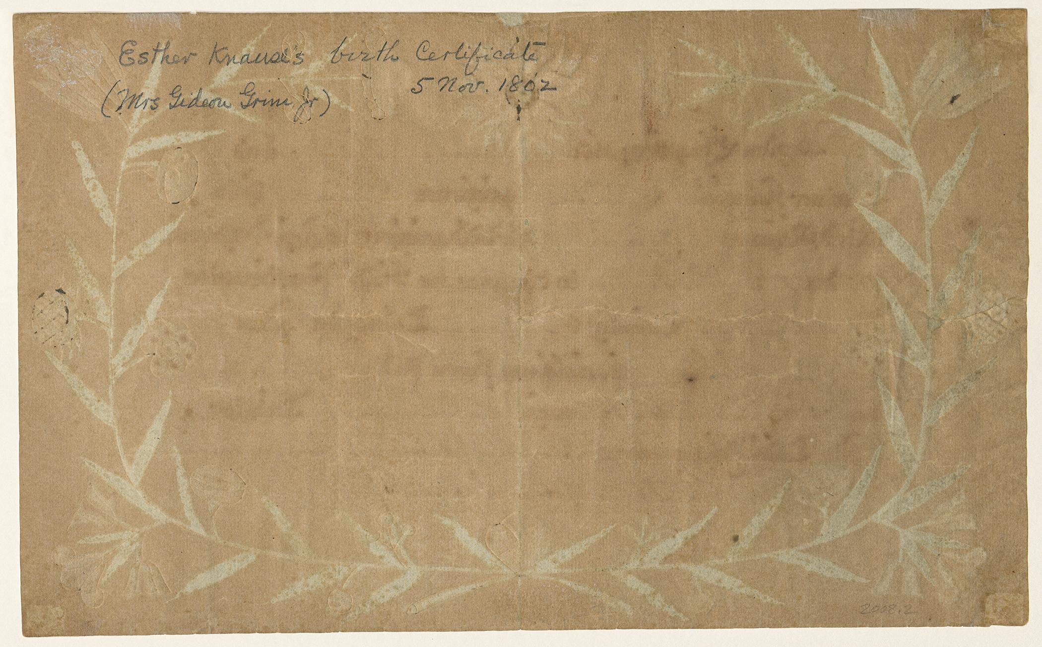 2008.0002 A Fraktur, view 2, reverse