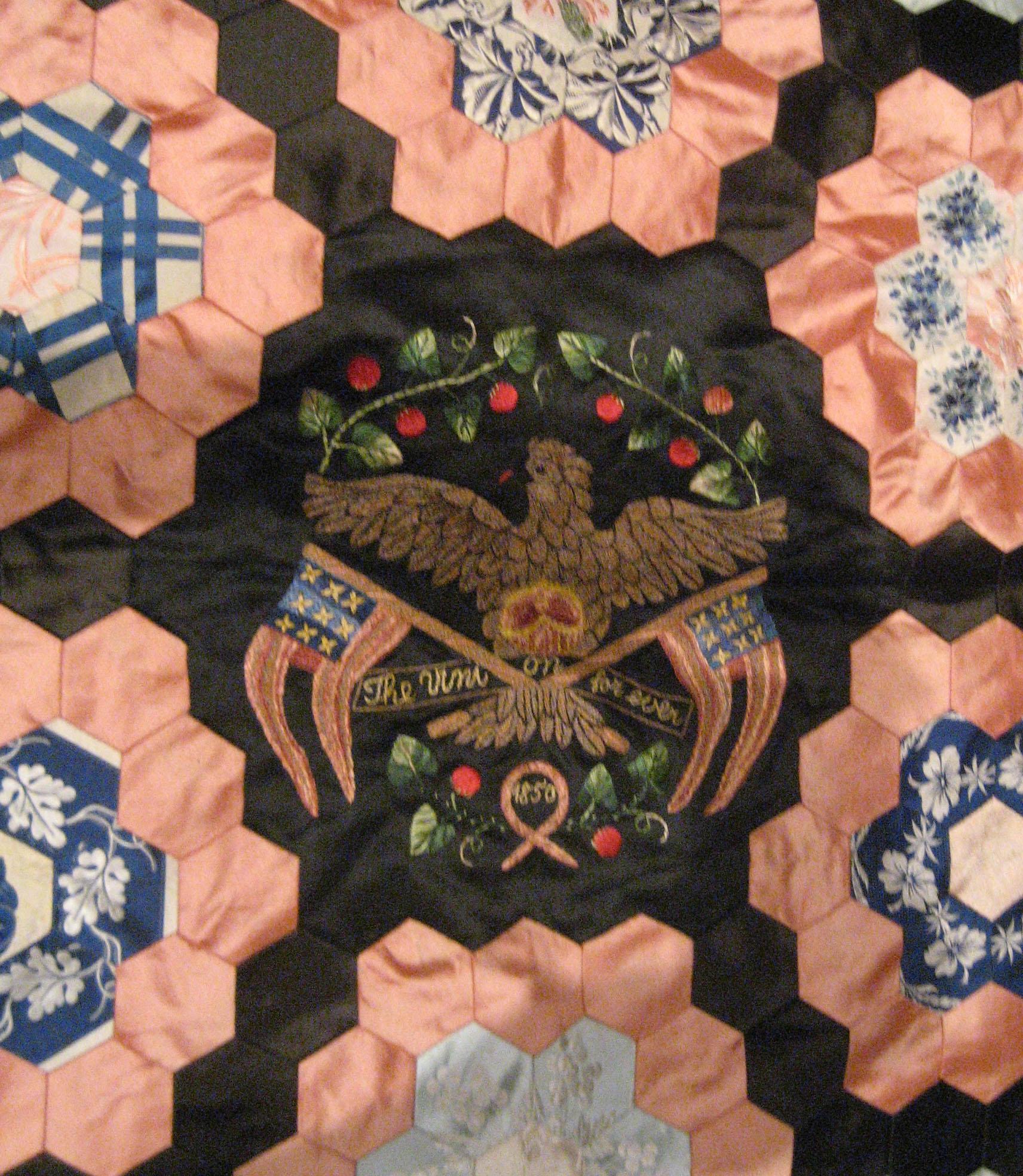 2008.0023 Quilt, center embroidery detail