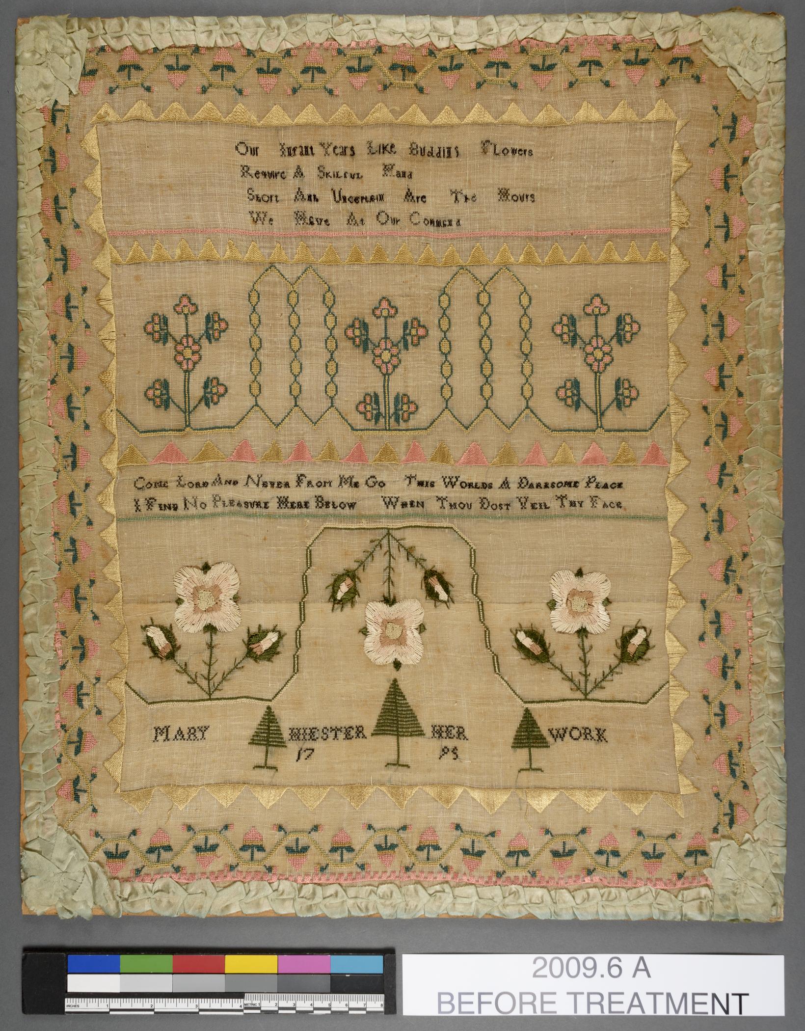 2009.0006 A Sampler, view 1, before conservation treatment
