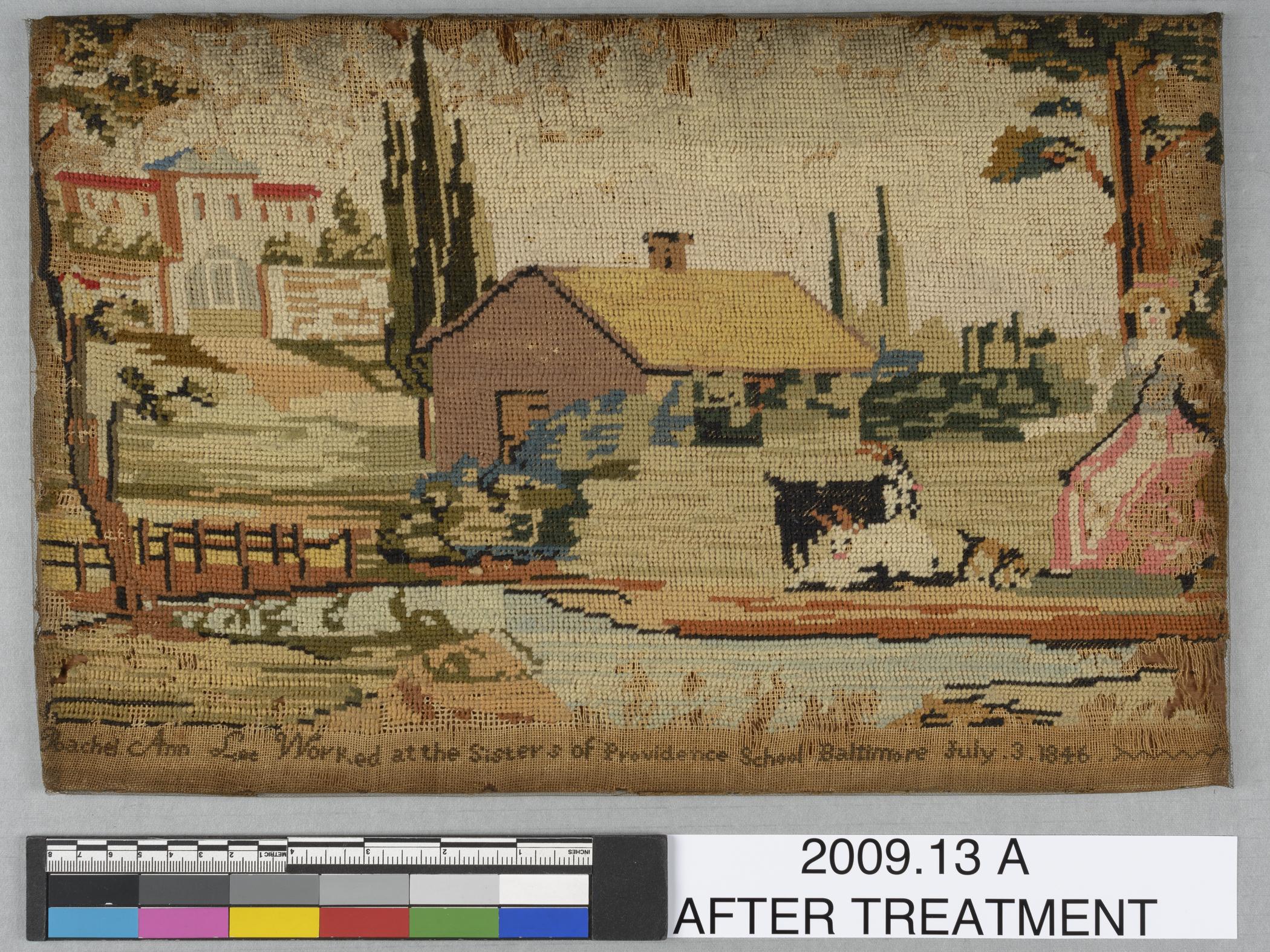 2009.0013 A Needlework picture, view 1, after conservation treatment