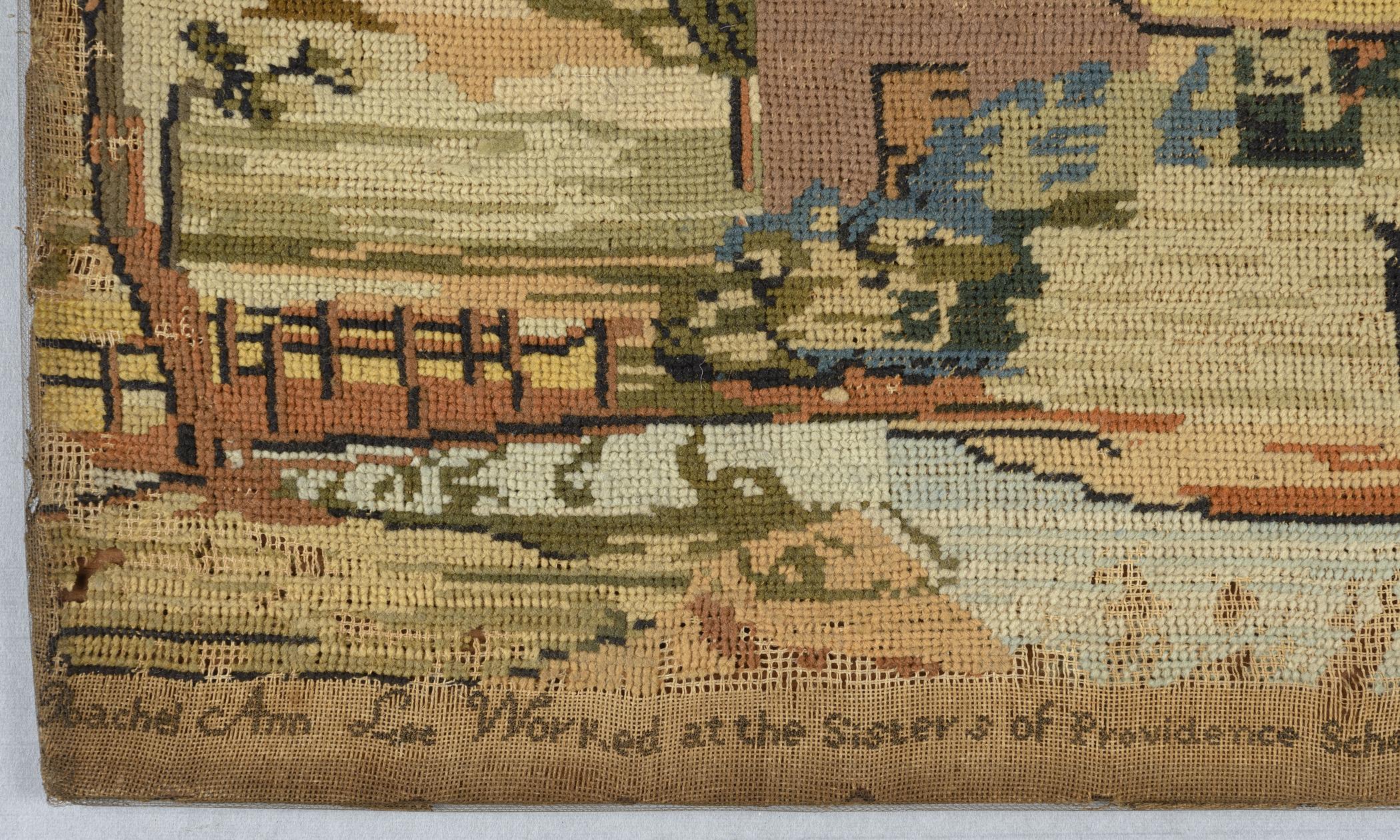 2009.0013 A Needlework picture, detail 1, after conservation treatment