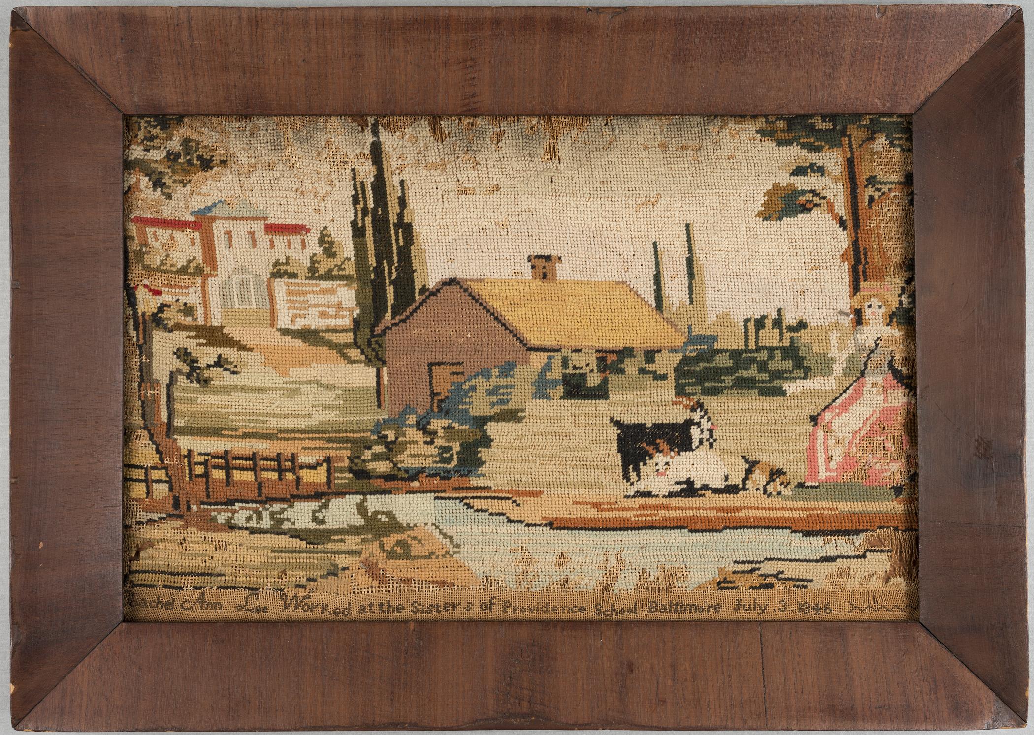2009.0013 A Needlework picture, B Frame, view 1