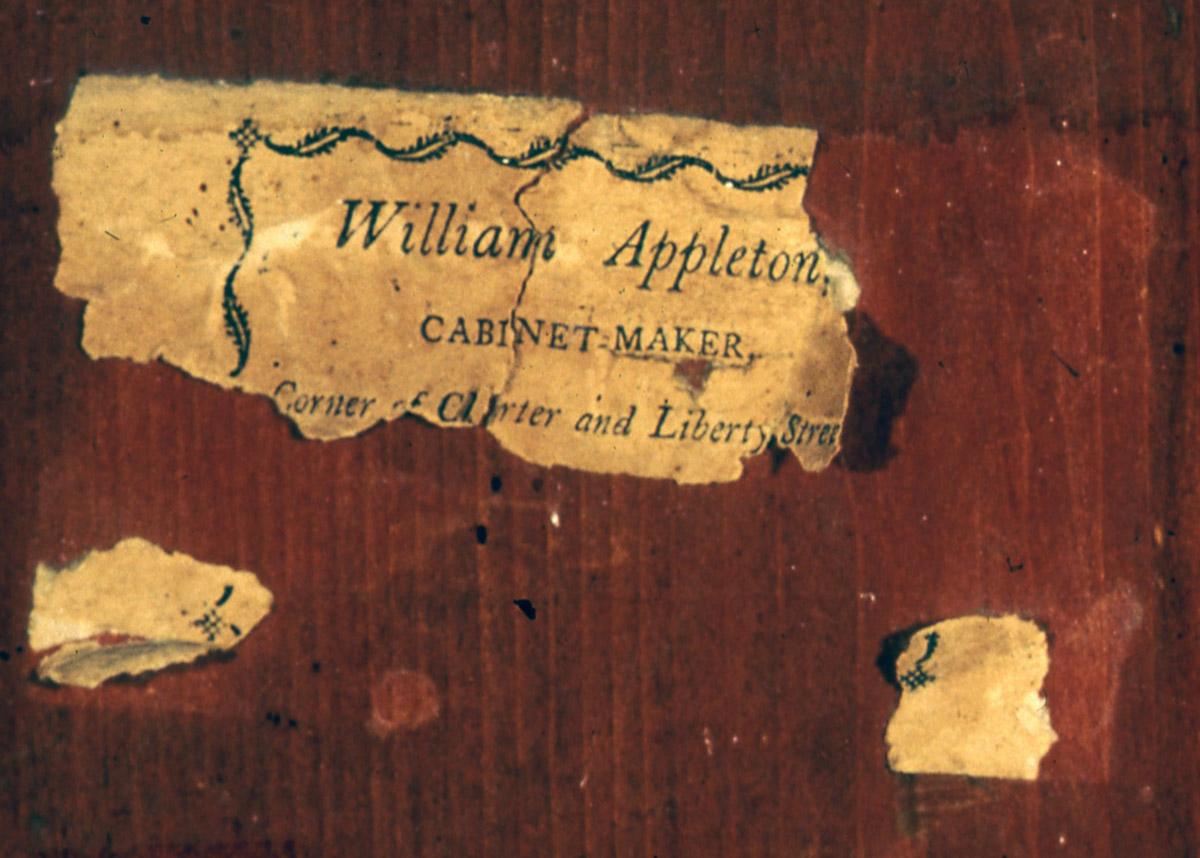 1953.0057 Secretary and bookcase, detail label